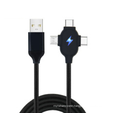 Hot Selling Aluminum Alloy 3in1 USB Data Cable USB Cable Charging with Braid Net